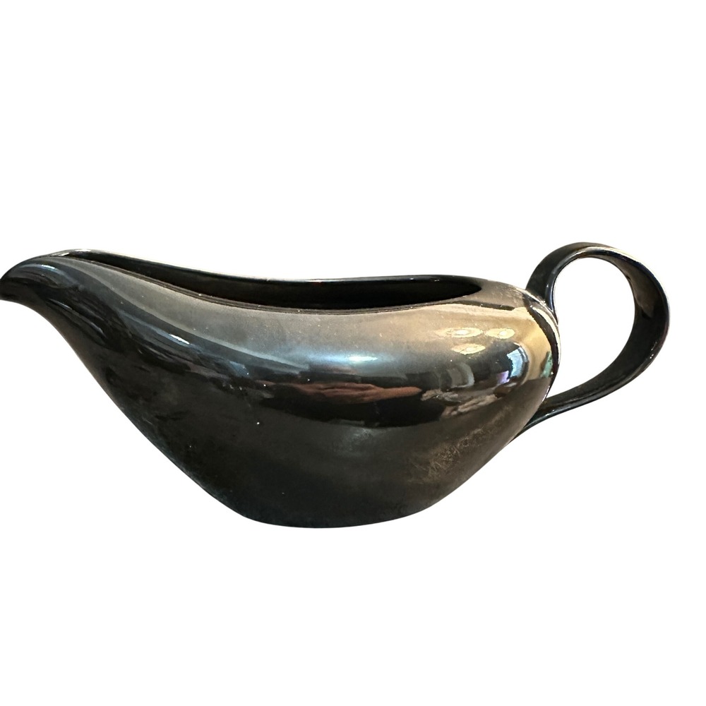 Fitz and Floyd Gravy Boat 1978 Black Ceramic Modernist Japan Vintage MCMLXXVIII